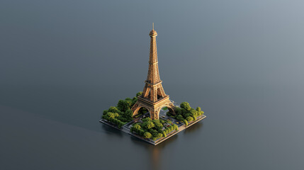 3d isometric view of eiffel tower