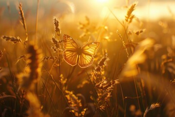 Aufkleber - A beautiful butterfly perched on top of a lush green grass field. Perfect for nature and wildlife themes