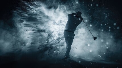 Poster - A man playing golf in snowy weather. Suitable for winter sports concepts