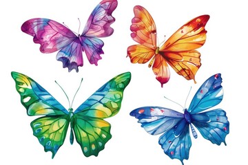 Poster - Group of vibrant butterflies on a plain white backdrop. Ideal for nature and wildlife concepts