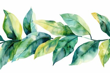 Aufkleber - Vibrant green leaves contrast against a clean white background. Ideal for nature-themed designs