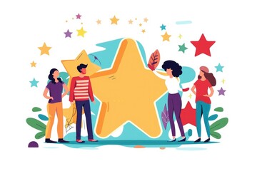 Poster - Group of people standing around a star, suitable for various concepts