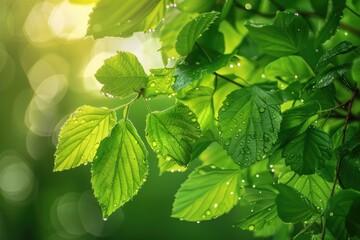 Poster - Close up of leaves with water droplets, suitable for nature backgrounds