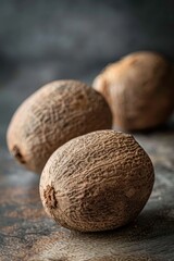 Poster - Fresh coconuts arranged neatly on a rustic wooden table. Perfect for tropical-themed designs