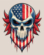 Skull with American Flag. Vector illustration for t-shirt design