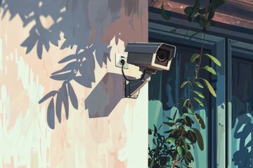 Poster - Surveillance camera mounted on the side of a building. Ideal for security concepts