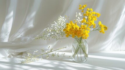 Poster - A vase filled with yellow and white flowers. Suitable for home decor inspiration