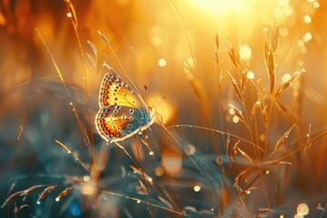 Poster - A beautiful butterfly perched on green grass. Ideal for nature and wildlife concepts