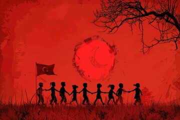 Aufkleber - A group of people holding hands in a beautiful field. Perfect for teamwork and unity concepts