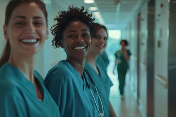 Poster - A group of women standing side by side. Ideal for diverse and unity concepts