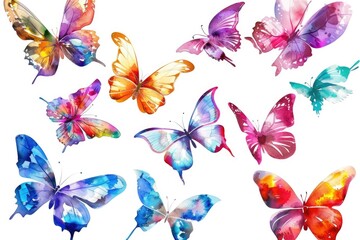 Poster - Group of vibrant butterflies on a clean white backdrop. Suitable for various design projects