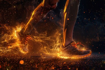 Poster - Close up of a person's feet in a pair of running shoes. Suitable for sports and fitness concepts