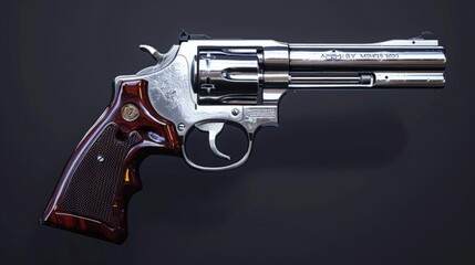 Poster - A silver revolver with a wooden handle on a black background. Ideal for crime or detective themed projects