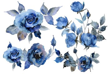 Poster - Beautiful blue flowers on a clean white background, perfect for various design projects