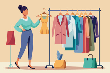 Wall Mural - A shopper selecting garments at a fashion store