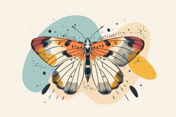 Poster - A vibrant orange and black butterfly on a contrasting blue and yellow background. Perfect for nature and wildlife themes