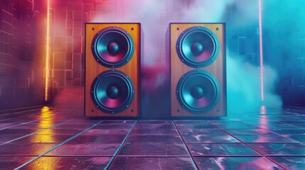 Aufkleber - Two speakers placed on a tiled floor, suitable for technology concepts