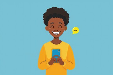 Aufkleber - Person holding a cell phone with a smiley face on the screen. Suitable for technology and communication concepts