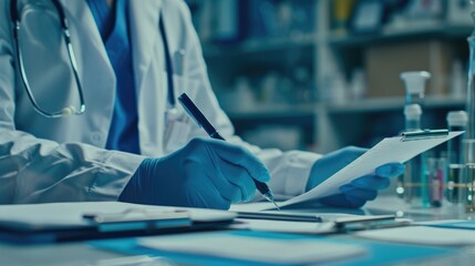 Aufkleber - A person in a lab coat writing on a piece of paper. Suitable for educational or scientific concepts