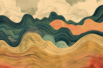 Aufkleber - Abstract painting of waves and clouds in the sky, suitable for home decor or artistic projects