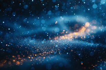Poster - This image features a mesmerizing display of abstract blue bokeh lights scattered across a dark backdrop, creating a sense of depth and wonder