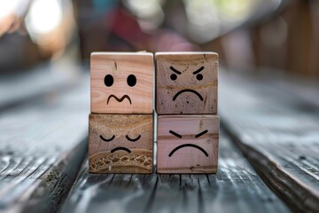Poster - Couple of wooden blocks with faces drawn on them. Can be used for educational purposes or as a creative decoration