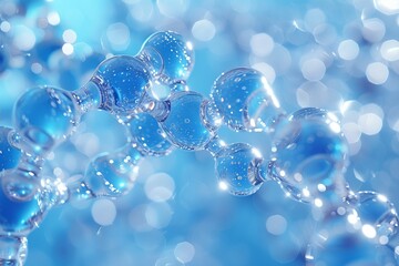 Poster - A detailed rendering of a blue molecular structure with a sense of depth and scientific complexity