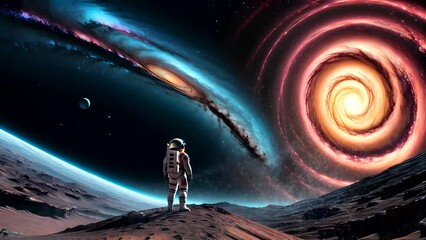 Wall Mural - Astronaut in space with galaxy vortex. 