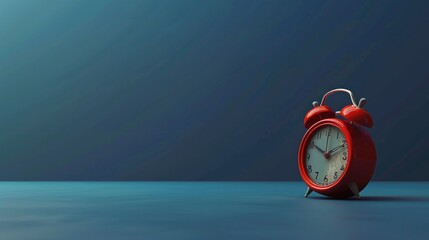 Poster - A red alarm clock placed on a table. Suitable for time management concepts