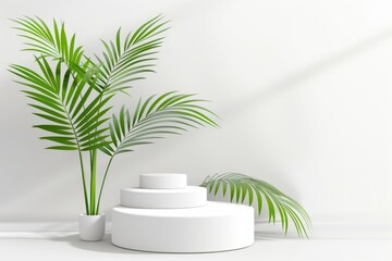 Poster - A white pedestal with a plant on top. Ideal for interior design projects