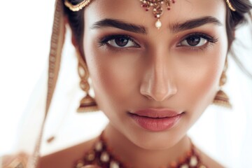 Poster - Close up of a woman wearing a head piece. Suitable for fashion or beauty concepts