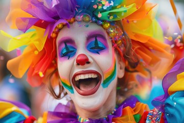 Poster - A vibrant clown with colorful hair and bright makeup. Great for circus or entertainment concepts