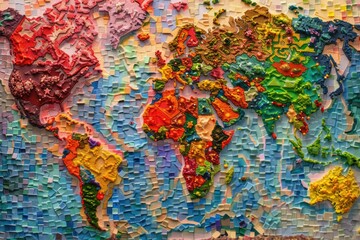 Poster - Unique world map made of paper pieces, suitable for educational or artistic projects