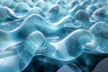 Poster - An image of gentle, curved waves with sparkling droplets across the surface conveying calmness and purity