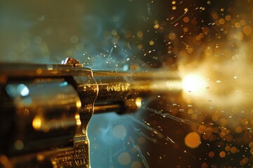 Aufkleber - A close up of a gun with a blurry background. Suitable for security or crime-related concepts
