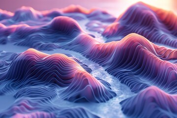 Poster - Vibrant digital illustration of flowing abstract waveforms with a dynamic sense of movement and energy, highlighted by iridescent lines