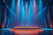© NeeArtwork - Modern acrylic podium at a tech conference, blue stage lights, dynamic, sleek
