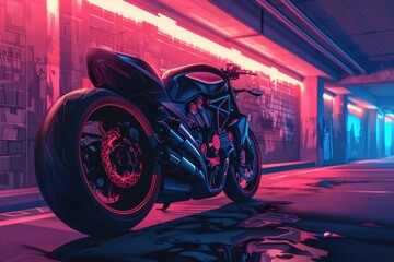 Poster - A motorcycle parked in front of a building, suitable for transportation themes