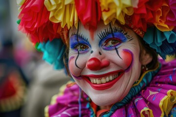 Canvas Print - A close-up of a person wearing a clown costume. Perfect for Halloween events