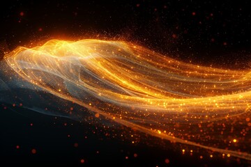 Fototapete - A dynamic image capturing a flowing wave of golden light particles that create a sense of movement and fluidity