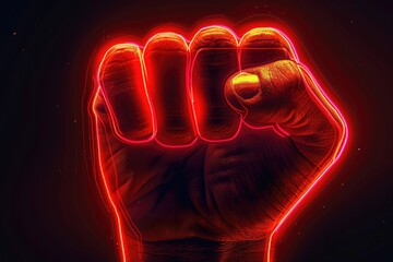 Poster - A hand holding a tennis ball in neon light. Suitable for sports and technology concepts