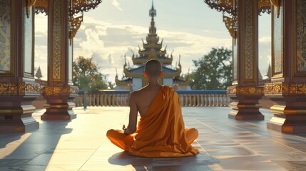 Poster - A person sitting in a room with a building in the background. Suitable for various business concepts