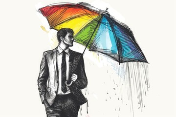 Poster - A man in a suit and tie holding an umbrella, suitable for business concepts