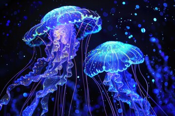 Poster - A group of jellyfish floating in the water. Suitable for marine life concepts