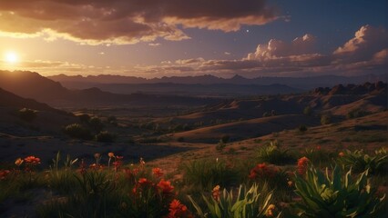 Wall Mural - Beautiful desert landscape with mountains