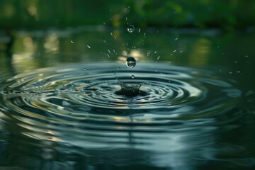 Poster - A single drop of water splashing into a body of water. Suitable for nature and science concepts