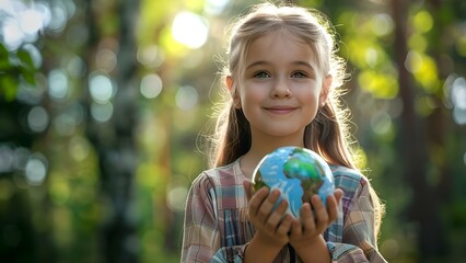 Wall Mural - Young Caucasian girl promotes environmental activism for climate change awareness and conservation . Concept Environmental Activism, Climate Change Awareness, Conservation, Youth Empowerment