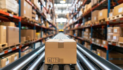 Poster - Automated e commerce warehouse with conveyor belt system for efficient logistics