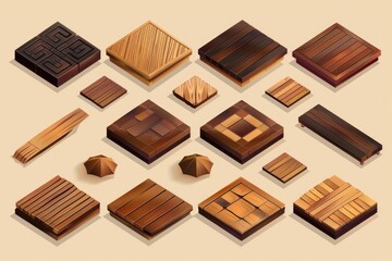 Sticker - A collection of wooden blocks and pieces of wood. Perfect for educational and construction concepts