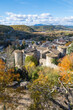 View over the roofs of the village of Vogüé. Vertical photography taken in France